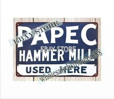 Arte de pared de metal Papec Hammer Mill usado aquí rancho granja metal letrero de hojalata