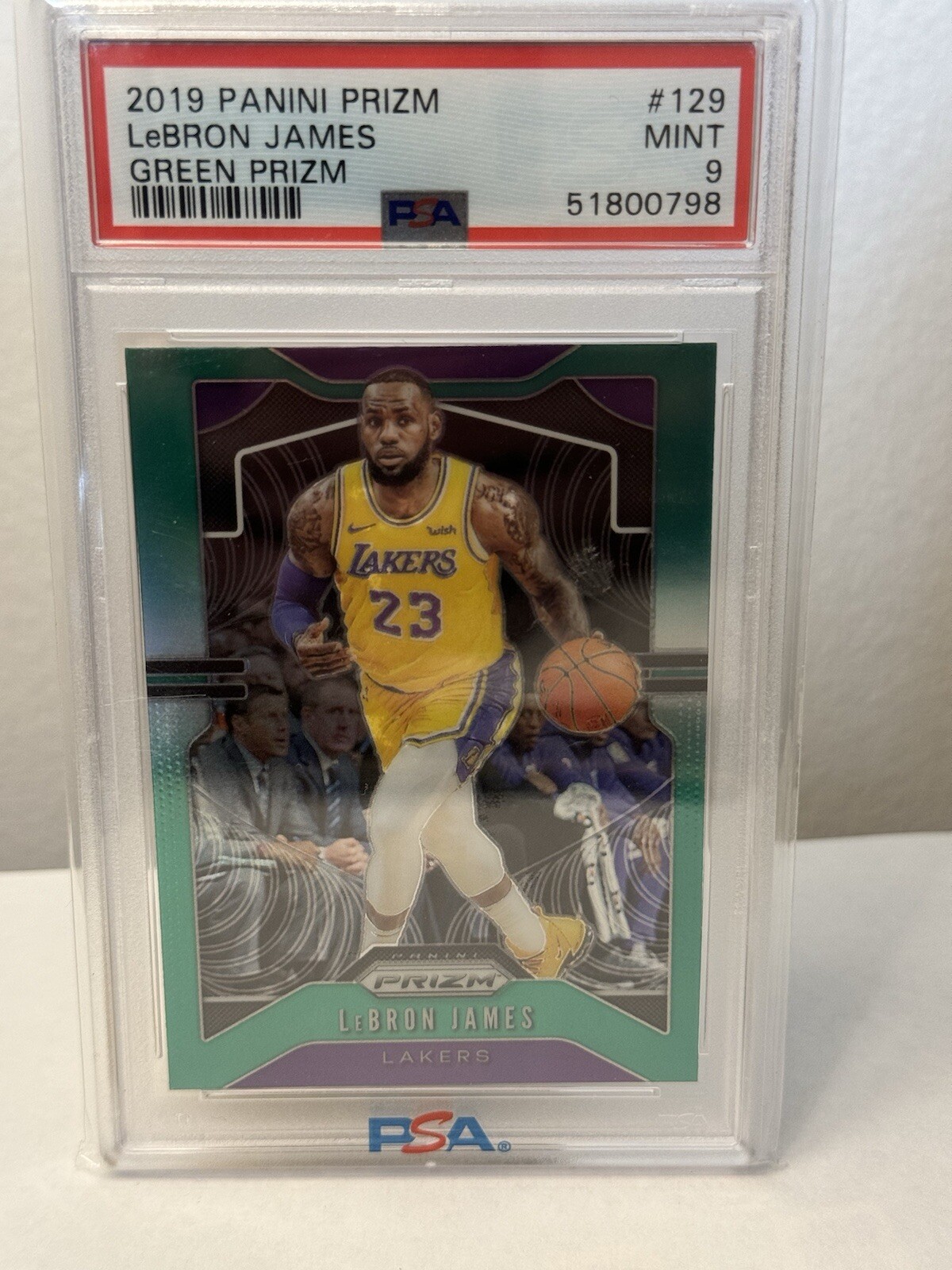 2019 Panini Green Prizm #129 LeBron James Los Angeles Lakers PSA 9 MINT