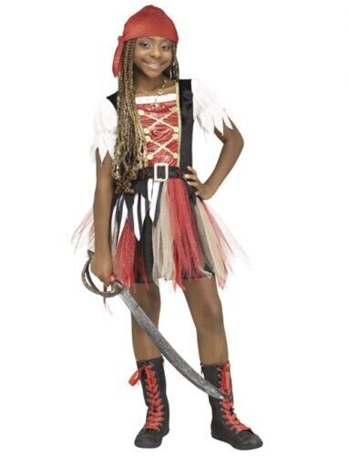 New Girls Queen of the Seas Black Red Pirate Halloween Costume Dress Small 6/6X - Picture 1 of 8