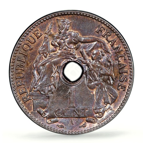 French Indochina 1 cent Regular Coinage Paris Mint MS64 PCGS bronze coin 1898 - Picture 2 of 5