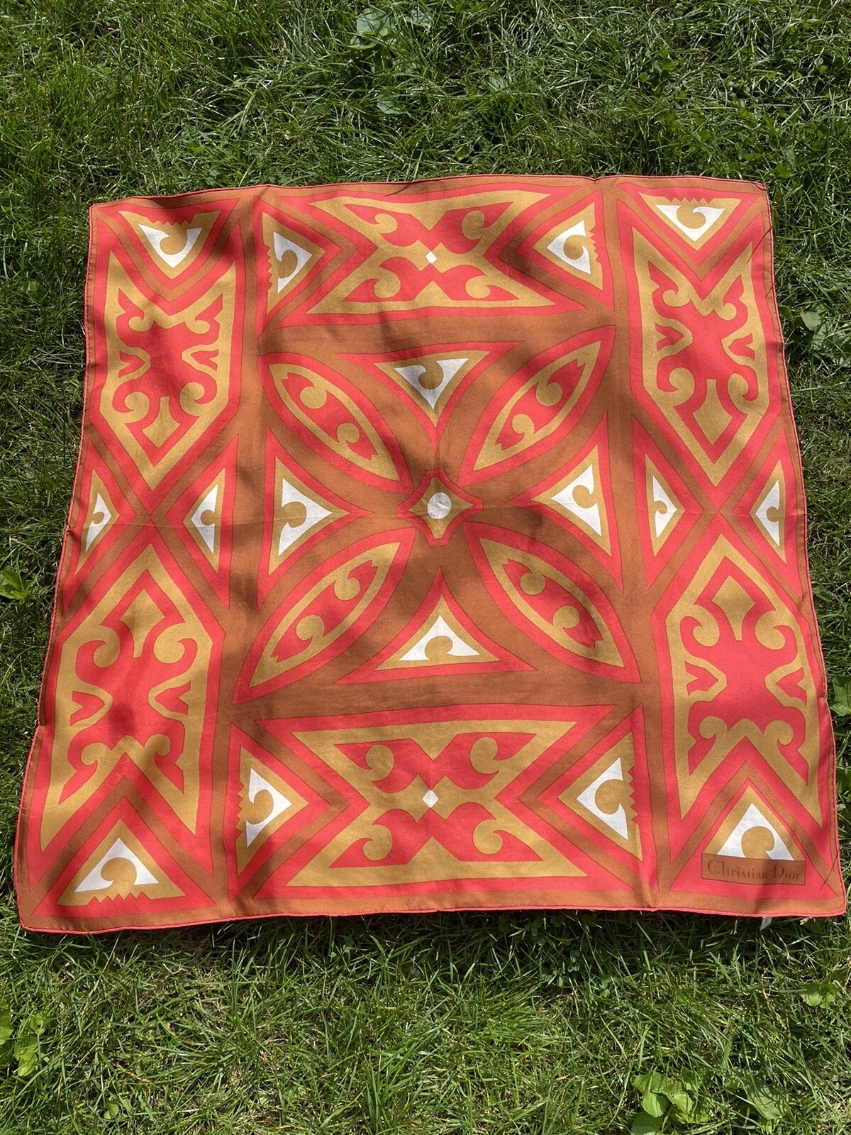 Christian Dior Vintage 1980s Silk Square Scarf Geometric Print