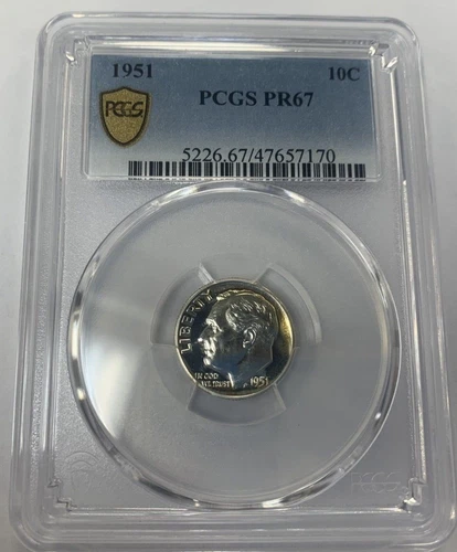 1951 Roosevelt Proof Silver Dime ~ PCGS PR67 ~ 10C ~ Gold Shield Label