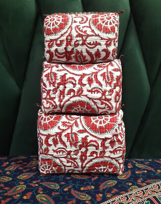 Indisch Rot Handblock Blumen Kosmetiktasche Schminkkoffer Beutel Kulturbeutel Reisetaschen