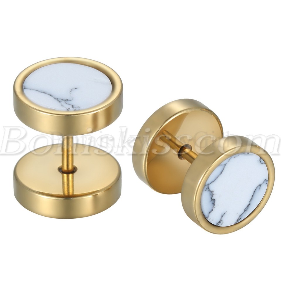 Mens Black Stud Earrings 2 Pairs Stainless Steel Dumbbell Barbell - Foto 8