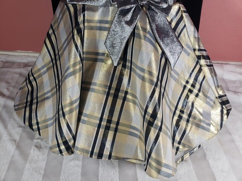 Bonnie Jean Girls Black Velvet Silver Bow Gold Plaid Holiday Dress Size 14 - Picture 3 of 16