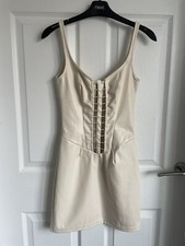 Ladies Cream PRETTYLITTLETHING Sleeveless Strap Mini Party Dress - Size 4