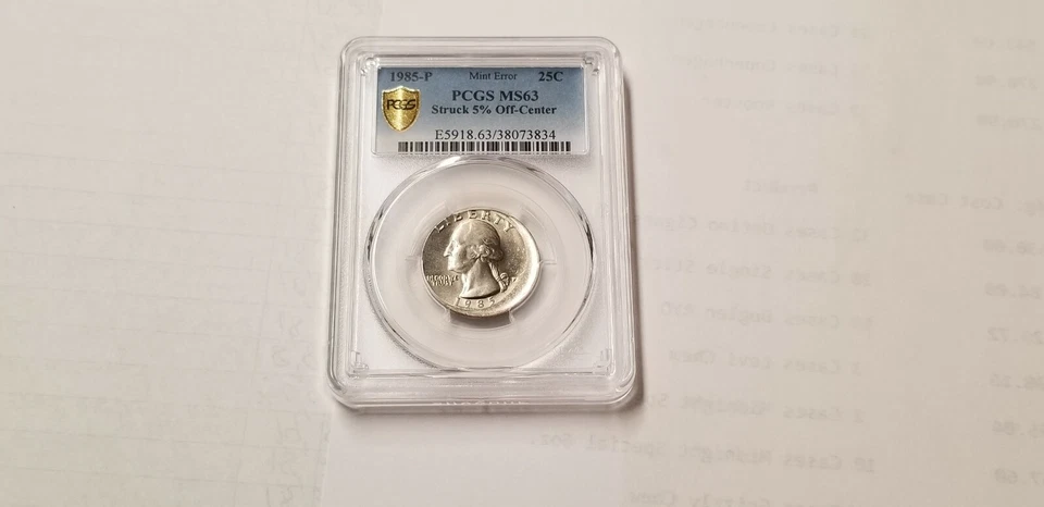 1985-P WASHINGTON QUARTER ERROR OFF-CENTER PCGS MS63 !!!!! - Image 4 of 4
