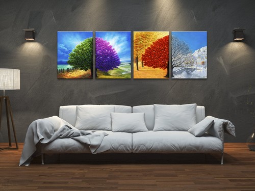 Canvas Print Painting Picture Home Decor Wall Art Poster 4 Season Trees Framed - Picture 4 of 9