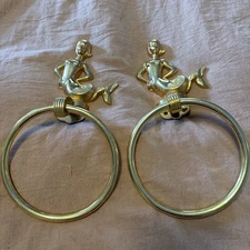 Vintage HALL-MACK MERMAID TOWEL RINGS WALL HOLDER Hollywood Regency Pair Set