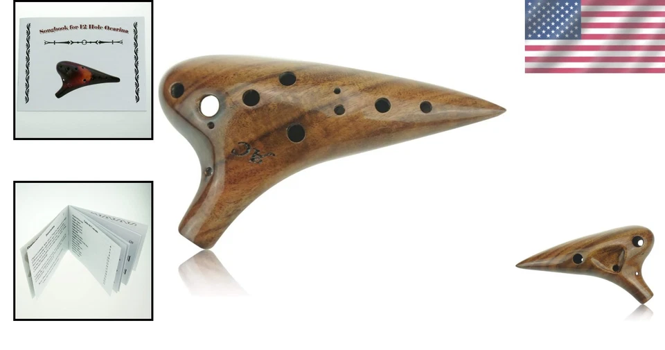 Elegant 12-Hole Acacia Wood Ocarina with Padded Pouch & Songbook for All Ages - Image 2 of 4