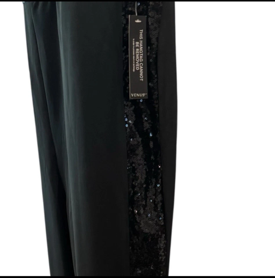 Mono Esmoquin Venus Negro Lentejuelas Para Mujer Talla L Sin Mangas Cuello Satinado Fiesta Foto 2 de 3