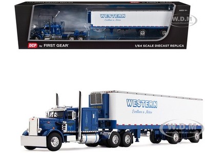 PETERBILT 351 W/SLEEPER & REEFER TRAILER BLUE 1/64 DIECAST BY FIRST GEAR 60-2285