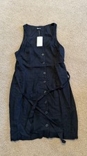 NWT A New Day Dress Womens Black Linen Blend Button Front Sleeveless Tie Waist