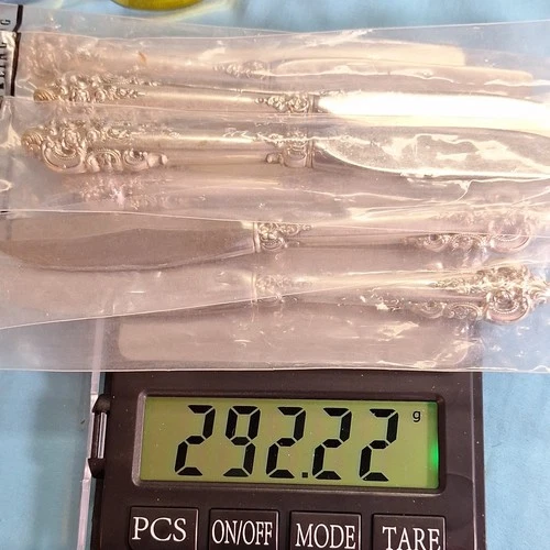 Wallace Grand Baroque Sterling Silver Handle Stainless Blade butter Knives Set 6