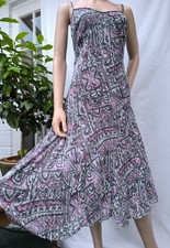 Per Una Y2K Pink & Grey Chiffon Dress UK14 Strappy Floaty Summer Midi Boho