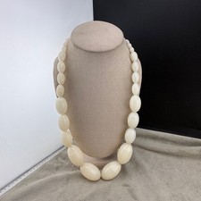 Estate Beaded Necklace White Chunky Resin Adjustable 24in