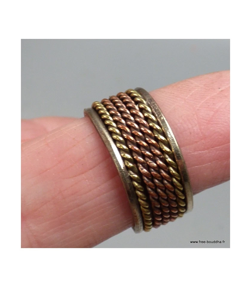 Bague tibétaine deux tons cuivre laiton taille 55 à 62 BT206 - Photo 2/4