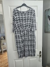 Magi Sculpt Black White Geometric Midi Dress UK 16 Stretch 