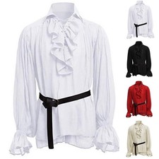 New Fashion Men Gothic Shirt Plus Size Puff Sleeve Medieval Ruffle Pirate