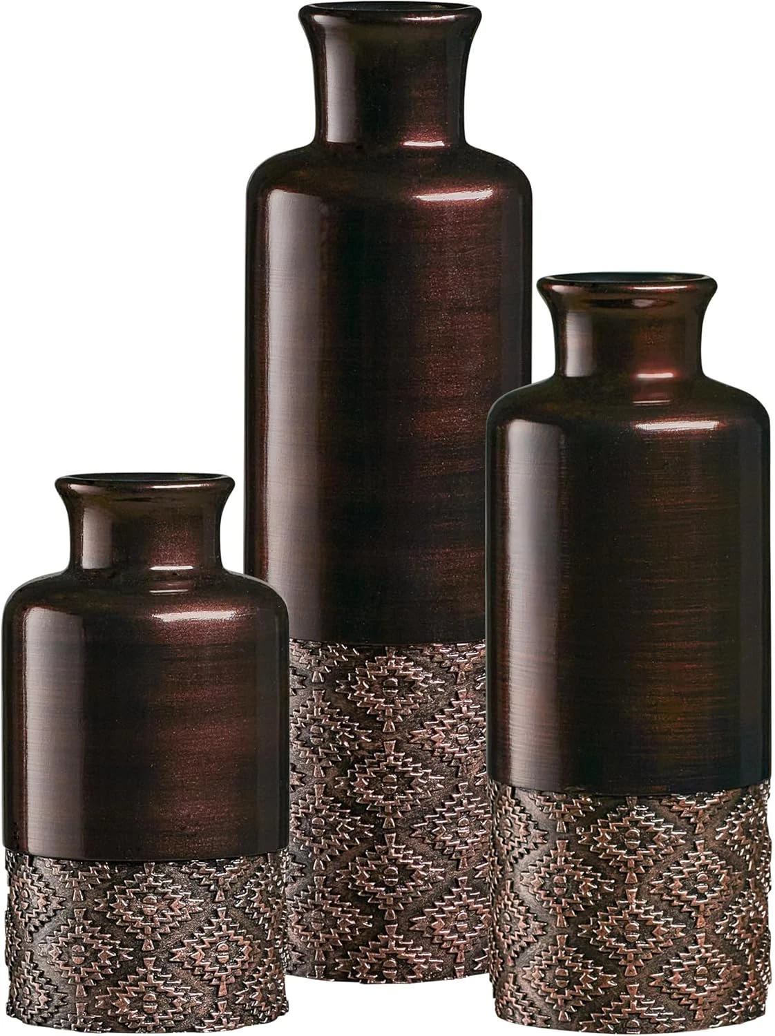 Dublin Brown Vases - Set of 3 Vases - Table Centerpieces for Dining Room, Kitche