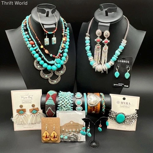 Southwestern Fashion Jewelry Lot 25pc Faux Turquoi
