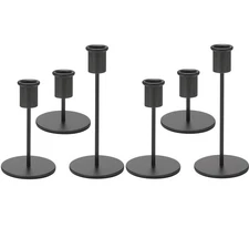 Set of 6 Black Candlestick Holders - Decorative for Home Decor, Wedding, Dini...