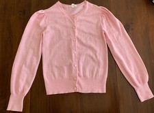 Jcrew Girls XL 12-14 Cardigan, sweater, cotton, puff sleeve BE552, Pink