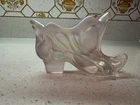 Vintage Fenton Art Glass Pearl Pink Iridescent Swirl Shoe Slipper Boot Heel