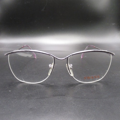 Swank Optical Olivia Eyeglass Frames Silver Purple Cat Eye Semi-Rimless 55-15