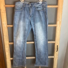 T.K. Axel Men’s Blue Denim Jeans Size 34x34 Vintage Boot Distressed Pockets