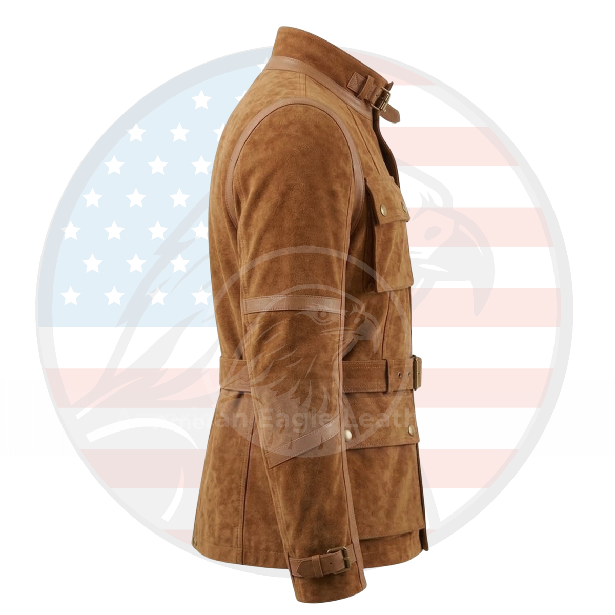 Men's Vintage Tobacco Goat Suede Safari Jacket Retro Brown Belted