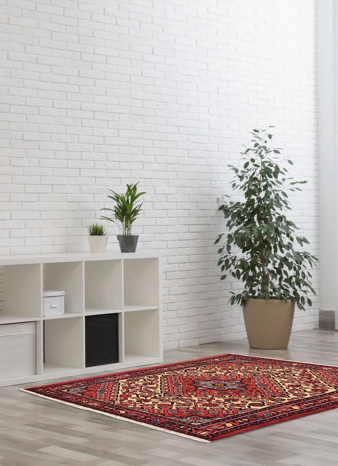 Alfombra oriental vintage anudada a mano alfombra tradicional de lana de 3'5" x 4'4" Foto 2 de 4