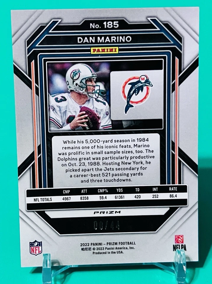 2022 PANINI PRIZM RED & YELLOW PRIZM #185 DAN MARINO 08/44 RARE low Number Prizm - Image 2 of 2