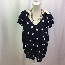 A New Day Polka Dot Flutter Sleeve Blouse Navy M