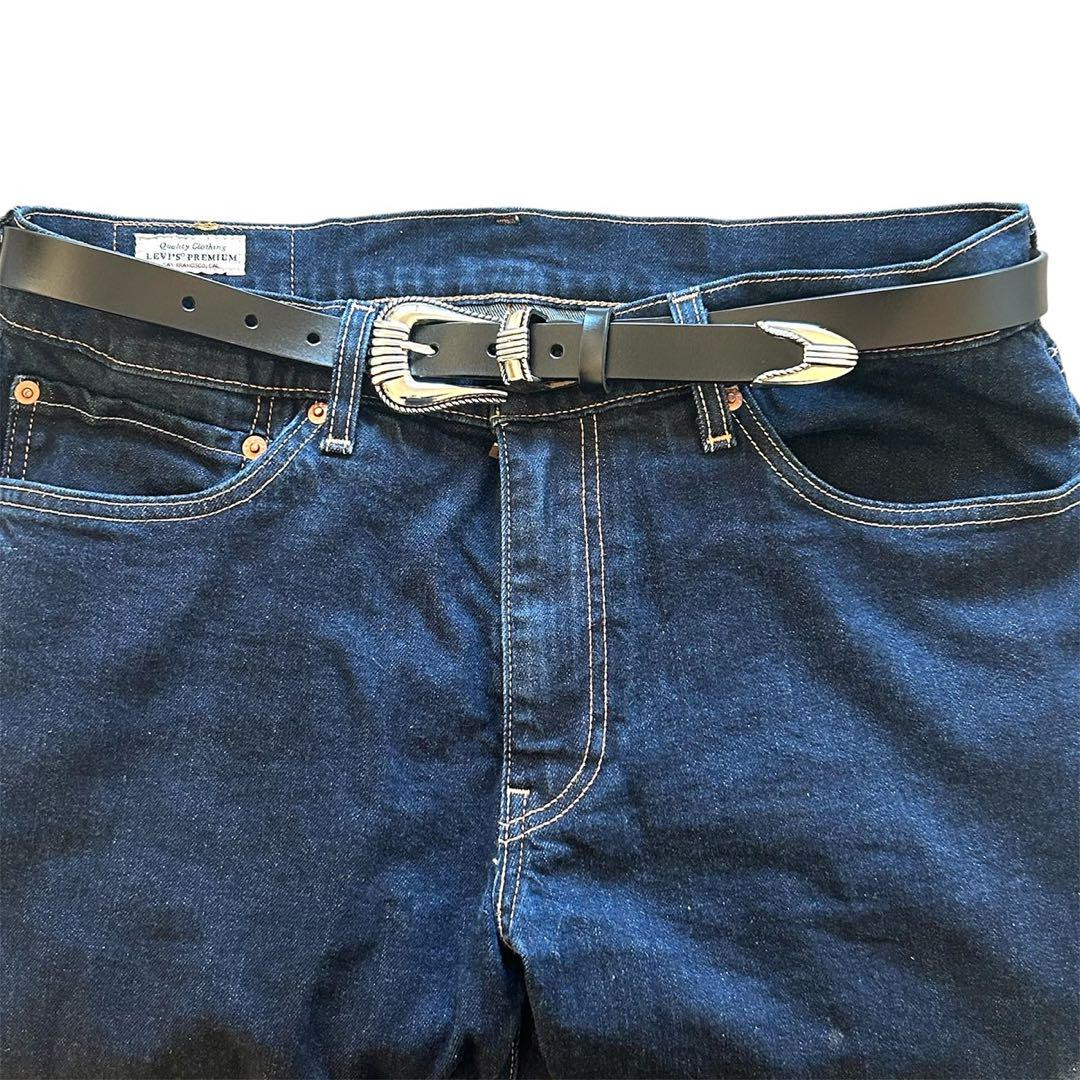 Handmade Black Leather Studded Narrow Belt 1.5 Inches Wide 42 Inches Street Style