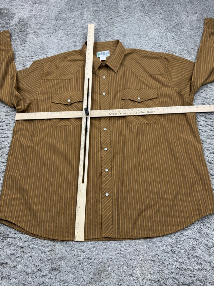 Duke Haband Shirt Men 2XL Brown Striped Western Sawtooth Pearl Snap Vtg 90s - Image 4 of 4