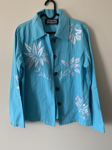 Indigo Moon Türkis Shacket Gr. S/M Shirt Baumwolle bestickt Blumen Sommer