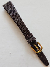 14mm / Long - Brown Lizard Pattern / Smooth Leather Watch Band - Gold Buckle
