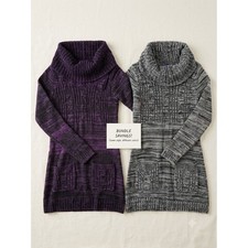 Falls Creek Womens Cowl Neck Sweater Dress Bundle Purple Gray Space Dye Small