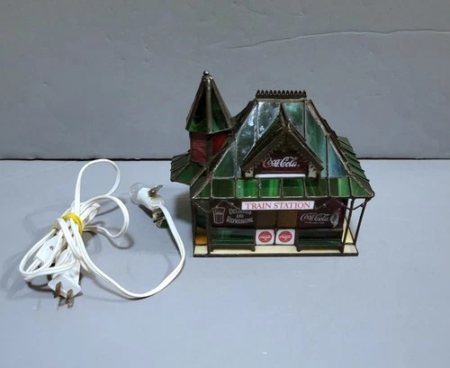 Vintage 1997 Franklin Mint The Coca Cola Stained Glass Train Station Light