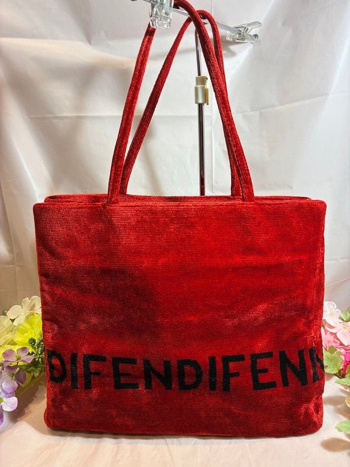 Fendi Velvet Logo Tote Bag Red Authentic Luxury Designer Handbag