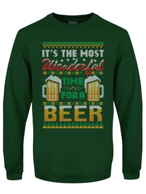 Its The Most Wonderful Time For A Beer Herren Weihnachtspullover flaschengrün