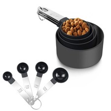 Qcdou 8 Piece Measuring Cups and Spoons Set, Cup Measurements Set Black-1