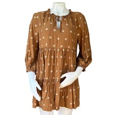 Madewell Brown Floral Tiered Babydoll Mini Dress Size L Boho Peasant Cottagecore