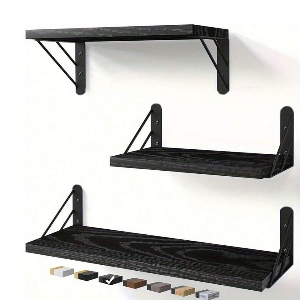 Mounted Display Shelf Racks 3Piece Rustic Shelves Floating Shelves Wall Mounted Storage Wooden ...
