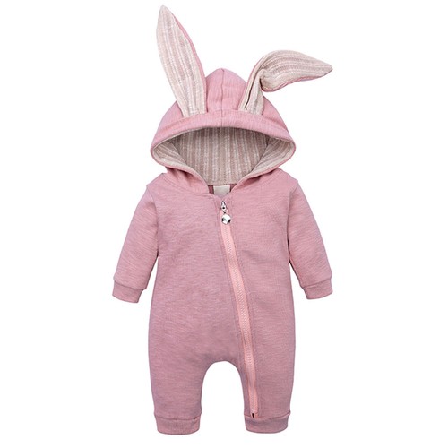 Infant Baby Boys Girls Zipper Hooded Long Rabbit Ear Long Sleeve Jumpsuit Romper - Picture 22 of 25