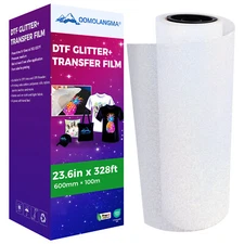 QOMOLANGMA 23.6 x 328ft DTF Glitter+ Film Roll, Cold Peel Direct Transfer Film