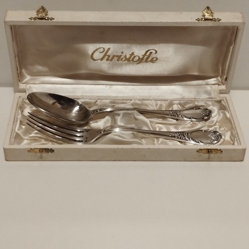 🟢Spoon/Fork Set 8 inches Christofle Marly Pattern Silverplate Original Box🟢 - Picture 1 of 12