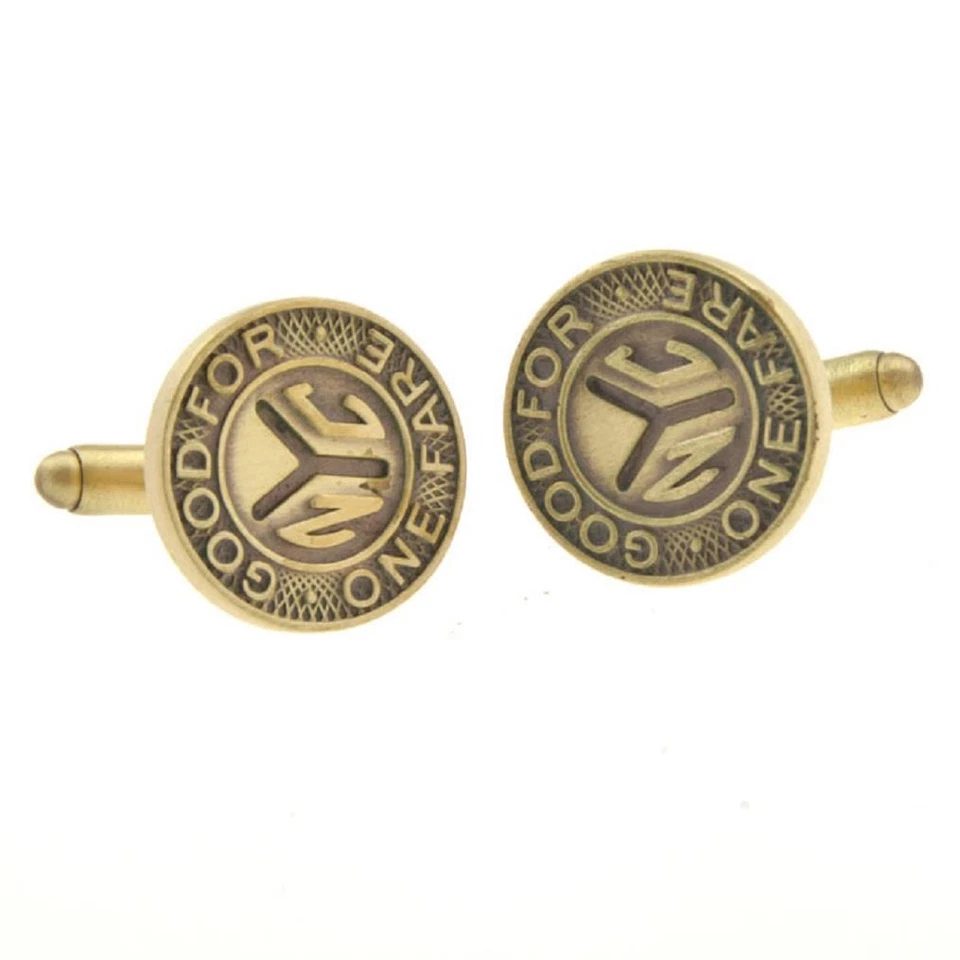 Par de gemelos de fichas de autobús del metro de Nueva York caja de regalo y paño de pulido NUEVO Foto 2 de 4