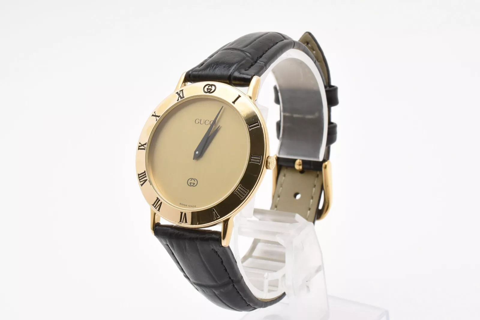 Montre homme à quartz cadran doré vintage GUCCI 3000M bracelet neuf [EXC+5] du JAPON